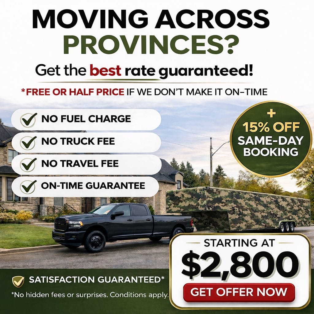 Perfect Timing Moving truck and trailer loaded for a long-haul move